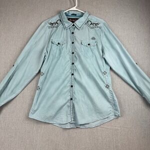 Roar Shirt Womens‎ XL Long Sleeve Button Front Outdoors Blue Casual